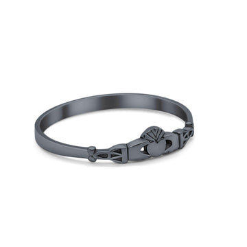 Petite Dainty Plain Black Tone Heart Claddagh Promise Ring 925 Sterling Silver